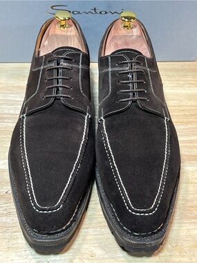 Santoni Dark Brown Suede Split Toe Derby Shoes Mens Sz 12D Vibram Soles 🇮🇹